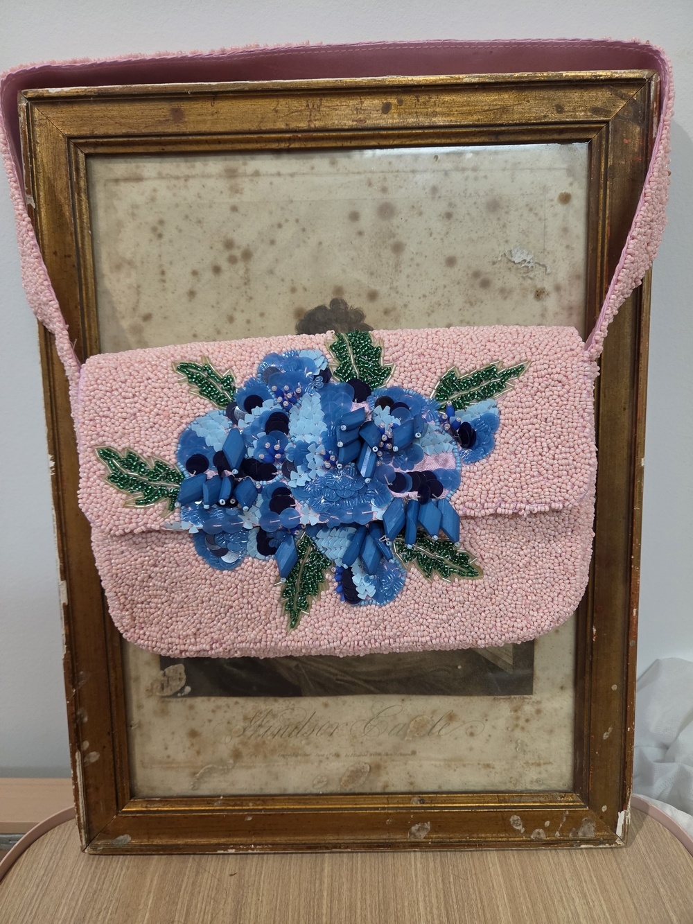 TJ MAXX Pink Beaded Floral Applique Shoulder Bag
